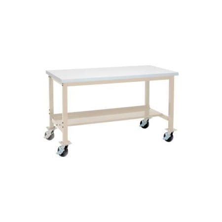 Global Equipment Mobile Production Workbench w/ ESD Square Edge Top, 60"W x 30"D, Tan 253978TN